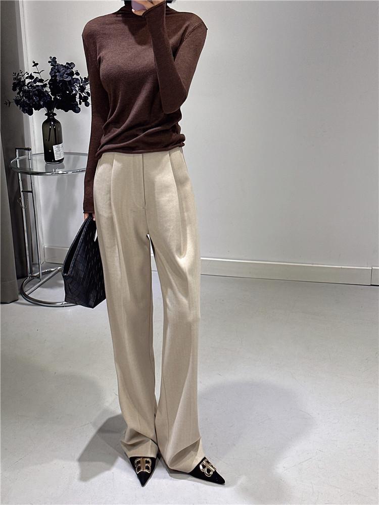 Gray Wool High-Waisted Wide-Leg Pants for Women - Comfortable, Slimming, Drape Straight-Leg Fit for Autumn and Winter