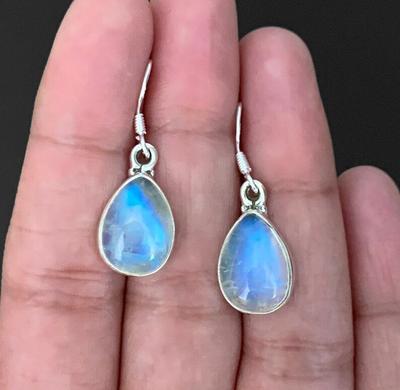 Pendiente de plata de ley 925 maciza con piedra preciosa de pera de piedra lunar, joyería hecha a mano, regalo para mamá, pendientes para mujer