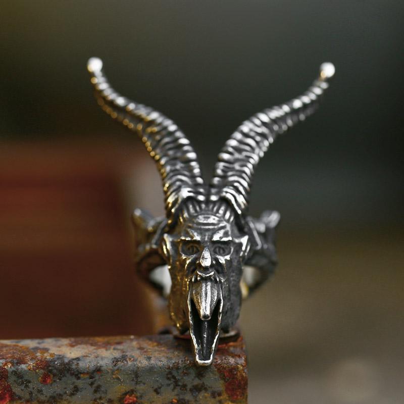 

BEIER 2024 New Unique Design Stainless Steel Skull Satan Sheep Horns Ring Demon Heavy High Quality Gothic Punk Jewelry Wholesale 13