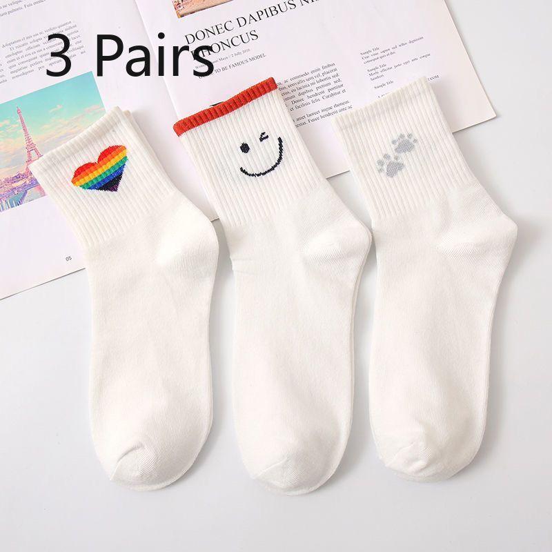 

3 пары женских весенне-осенних цветных милых белых студенческих гольфов 3 Pairs