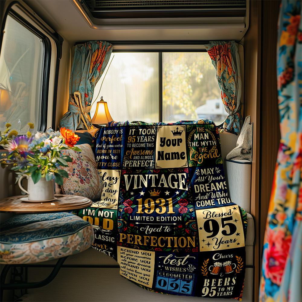 95Th Vintage 1931 Birthday Celebration Multipurpose Blanket Comfortable Suitable For Sofa Couch Office Bed Picnics Allseason Use Stylish Decor Unique