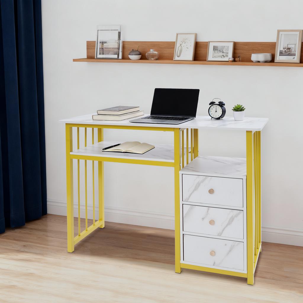 Marbling Texture Manicure Desk with 3 Drawers, Sturdy Manicure Table for Nail Salon Home Use, Nail Desk with Spacious Tabletop