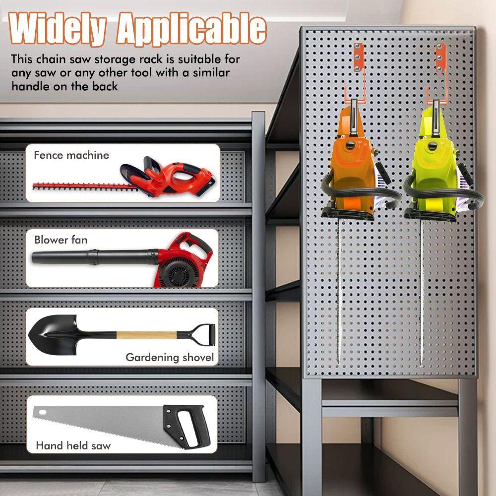 Premium Universal Chainsaw Holder Metal Space-Saving Heavy Duty Wall Mount Anti-Slip Hooks Rust-Proof Chainsaw Hanger Garage