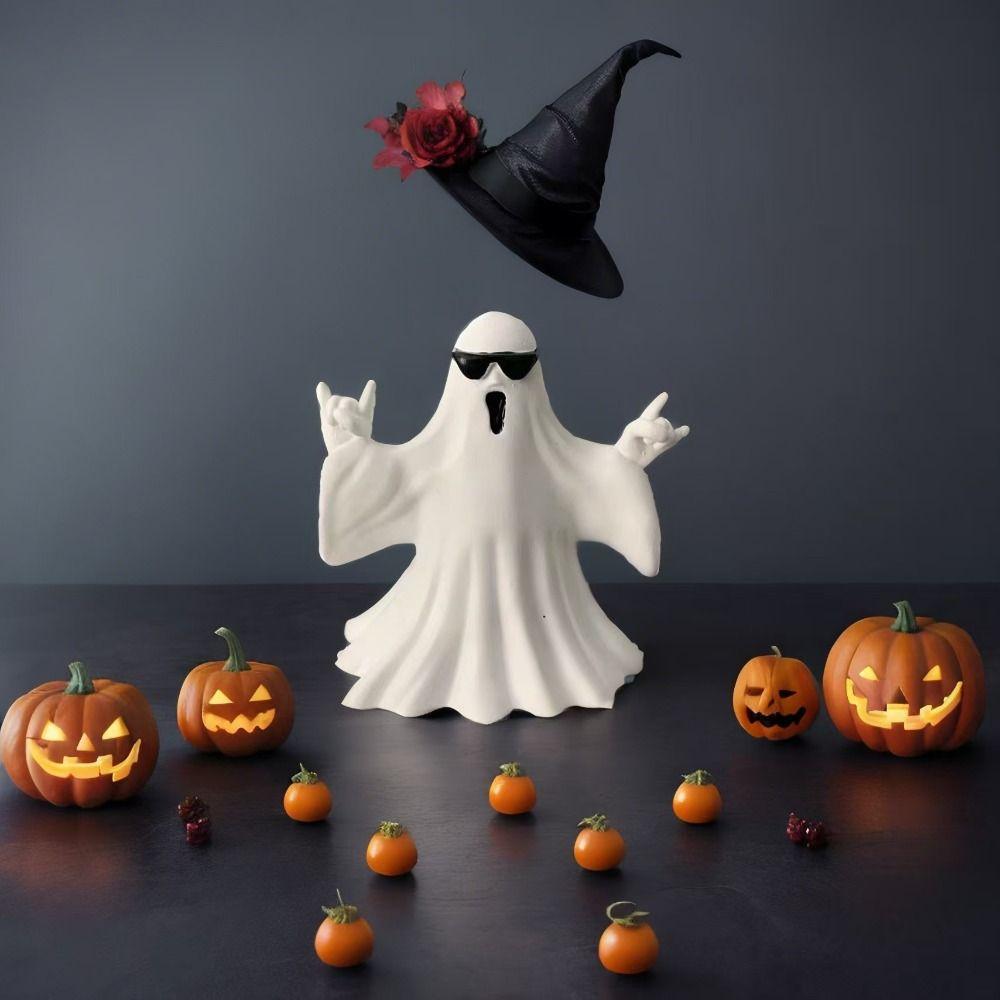 Resin Halloween Middle Finger Ghost Pumpkin Sunglasses Middle Finger Ghost Ornament Cartoon Small