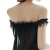 Set Sexy Babydoll Dantelă Babydoll Articole de Noapte Lenjerie Dantelă Volane [AQURAD] Umeri Goali Spate T 2 piese Femei Transparent (Negru)