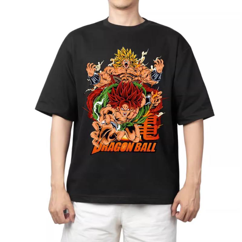 T-Shirt für Herren Dragon Ball Muster Gedruckt Sommer Retro Ausschnitt Locker Große Größe Vielseitig Kurzärmliges T-Shirt Kleidung Oberteil