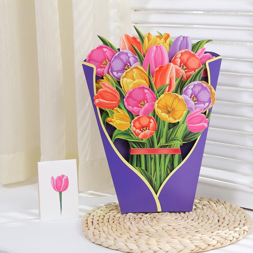 3D Pop-up Mother's Day Greeting Card with Hand-held Flowers