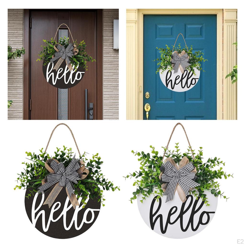 Round Wood Signs Farmhouse Wreaths Leaves And Bowknot Decorative for Party Garden Front Door