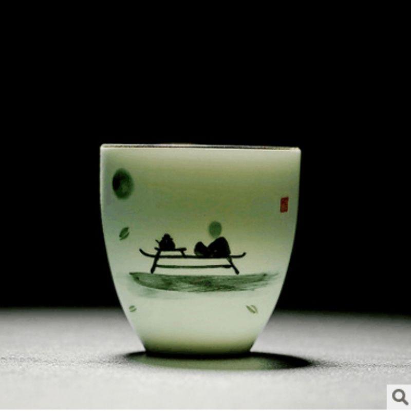 Hand-painted Teacup Ceramic Master Cup, 100ml Jade Porcelain Kung Fu Tea Set Teacup Single Cups Handmade Teaware