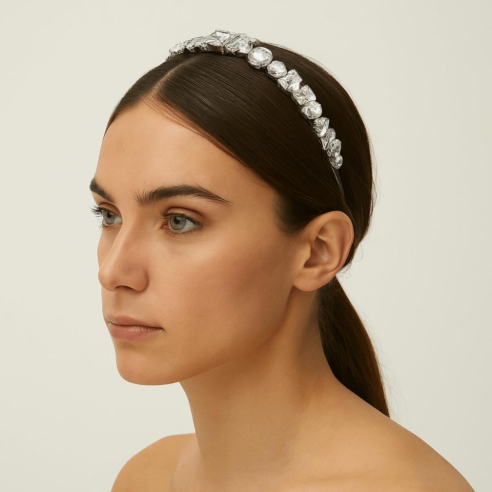 Leaf Bridal Wide Headband Geometric Women Hair Hoop Temperament Rhinestone Headband  Hair Ornaments