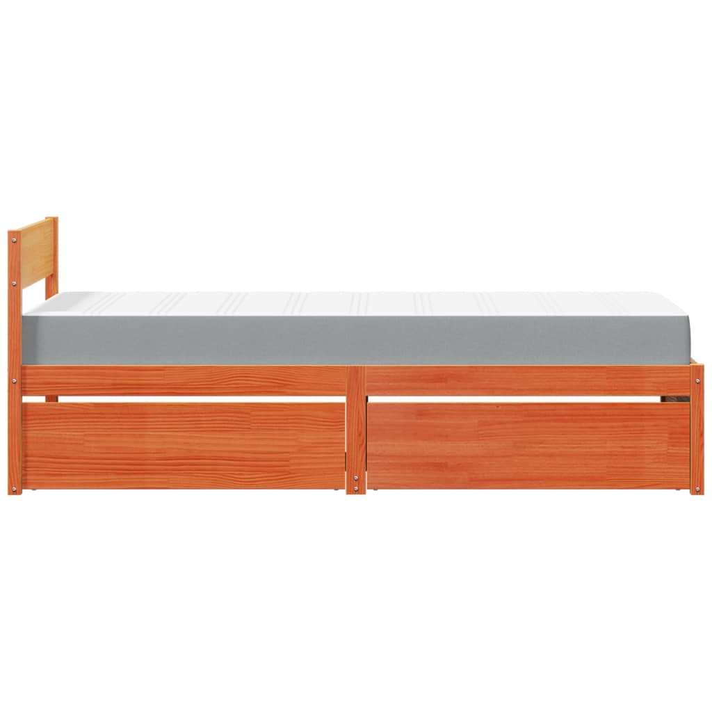 Bed with Drawers and Mattress Wax Brown 100x200 Cm Solid Wood