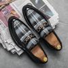 Men's Pointed Toe Striped Leather Shoes - Autumn, Plus Size, Ideal for Weddings