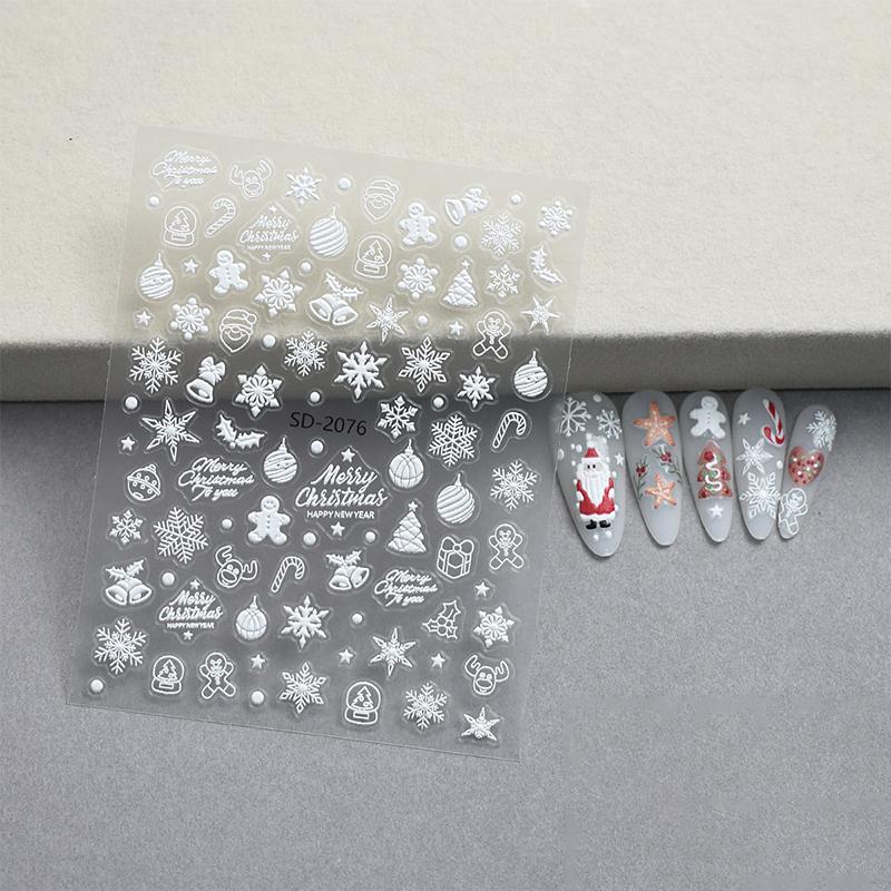 Christmas Lovely Cartoon Bowknot Santa Claus Snowman Christmas Tree Elk Snowflake Nail Art Stickers Xmas Cute Manicure Decals
