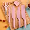 CHUYIREN Kitchen Knife Set, Pink Knife Set, High Carbon Stainless Steel Non-Stick Coated Chef Knife Set with Scissors and Sharpener for Women and Girl