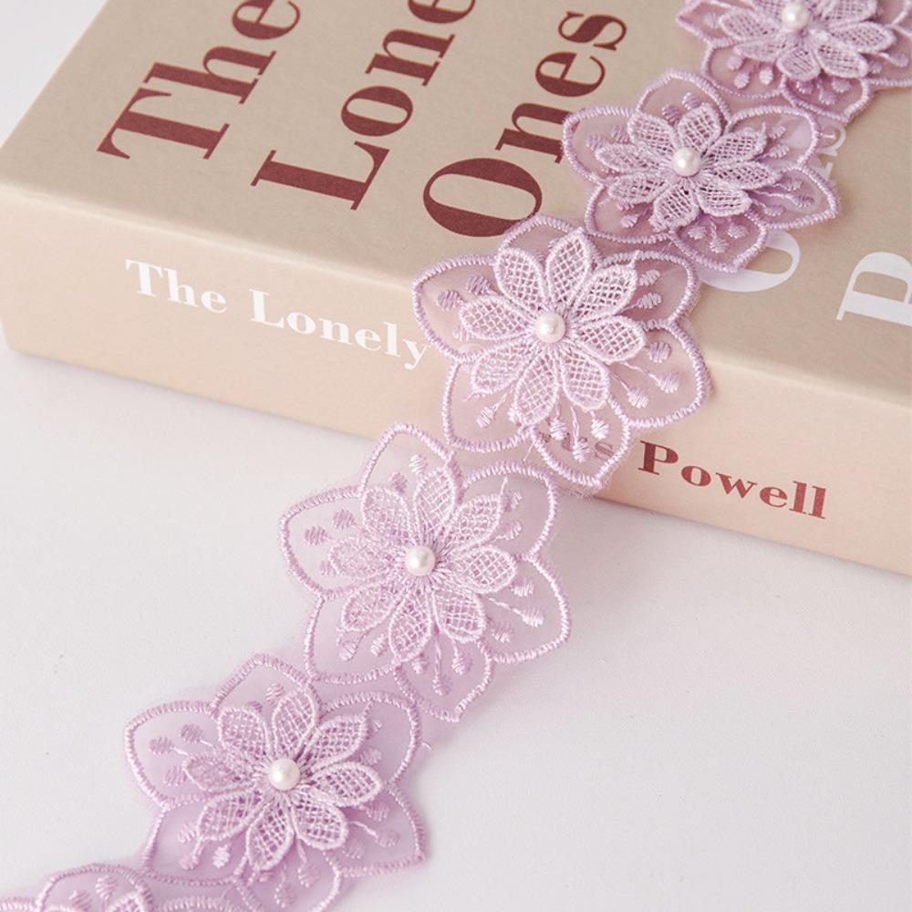 

Craft Supply Width 6cm Flower Pearl Lace Beaded Decoration Double-Layer Lace Trim Six Petal Design Embroidered Lace DIY Projects L светло-фиолетовый
