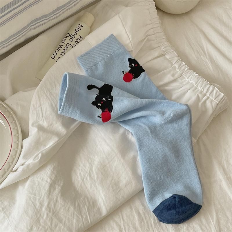Socks Female Black Cat Female Socks Cute Cartoon Spring And Autumn Tube Socks Female Niche Girl Pile Socks