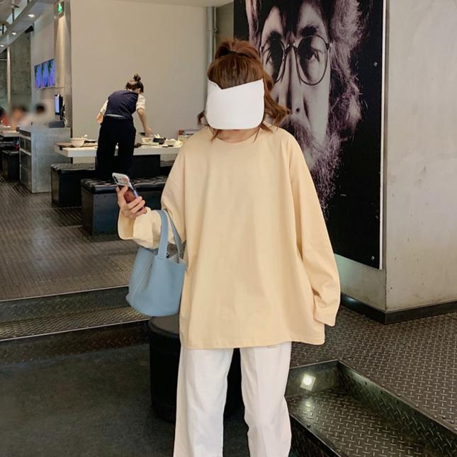 Spring and Autumn Women's Loose Solid Colour Long Sleeve Plus Size Tops