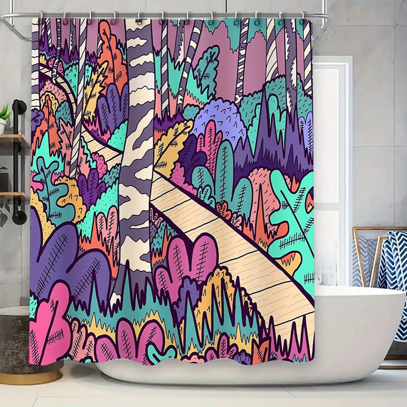 Boho Shower Curtain Nature Forest Trees Teal Green Botanical Washable Fabric Bathroom Decor Vintage Inspired Home Accent W60H190(CM)-1 Pcs