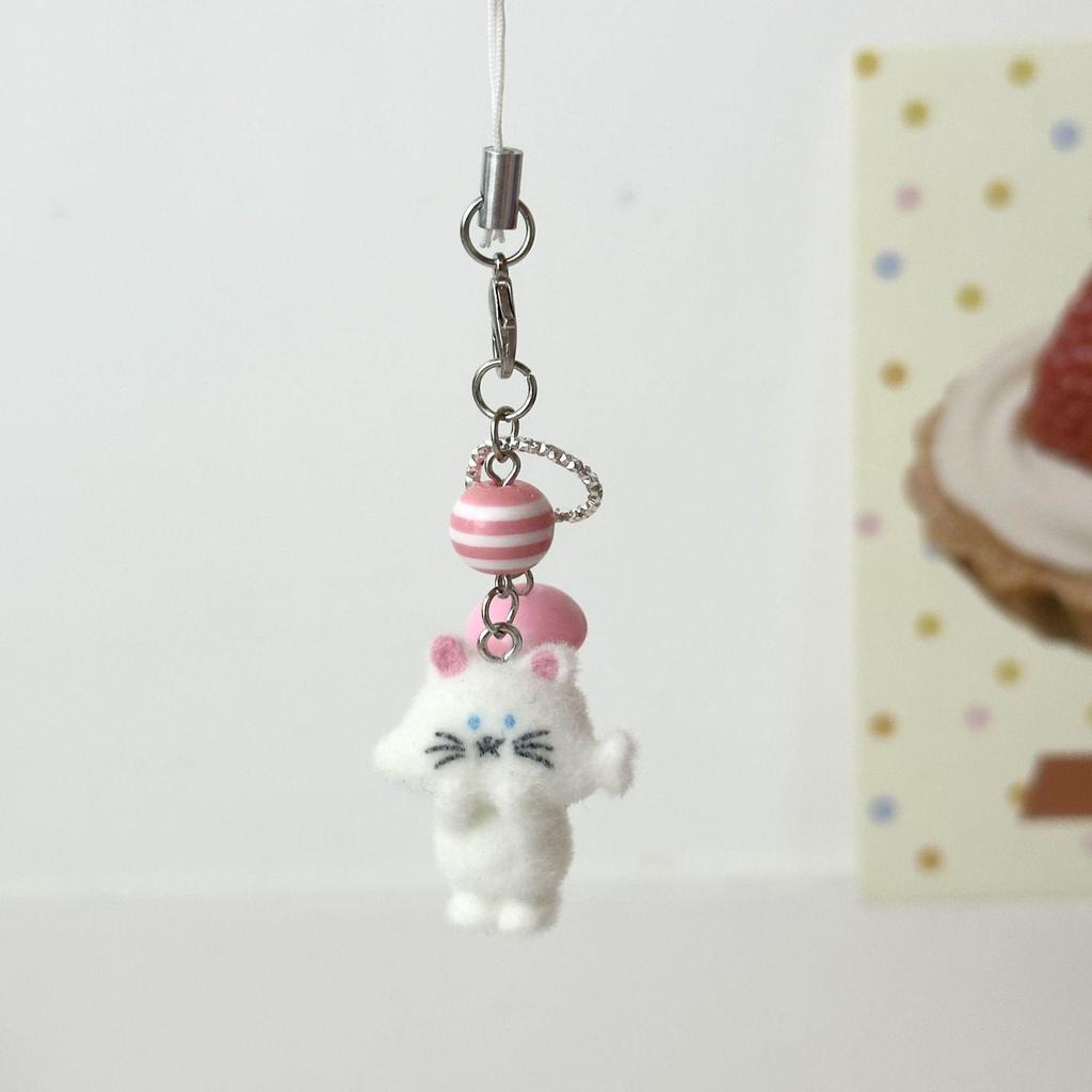 Flocked Puppy & Kitty Doll Bag Charm Keychain - Cute Bear Gift for Girls & Phone Chain Charm