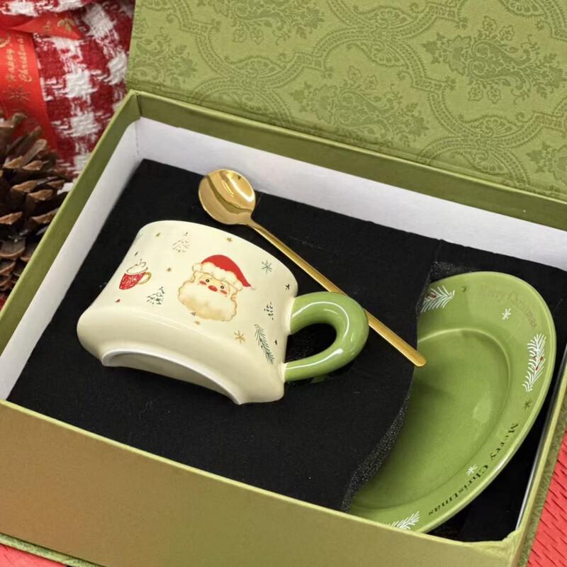 Christmas Santa Ceramic Coffee Mug Single Cup with Spoon (Gift Box)