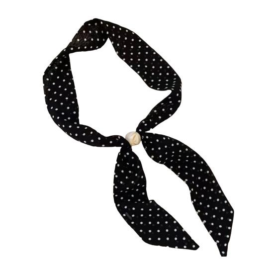 

Women Scarf Imitation Pearl Buckle One-Piece Design Scarf Lightweight Chiffon Satin French Retro Black White Dot Neck Collar чёрный