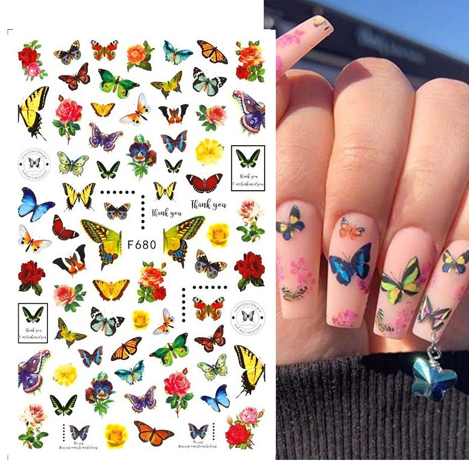 1PCS Black White Butterfly Laser Nail Stickers Nail Art Decoration Abstract Lines Bronzing Flowers Stickers For Nails
