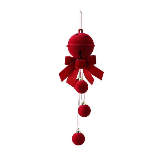 Christmas Red Bell Ornament Plastic Velvet Flocked Bell Ball Tree Ornament for Holiday Window Shop Home Decoration