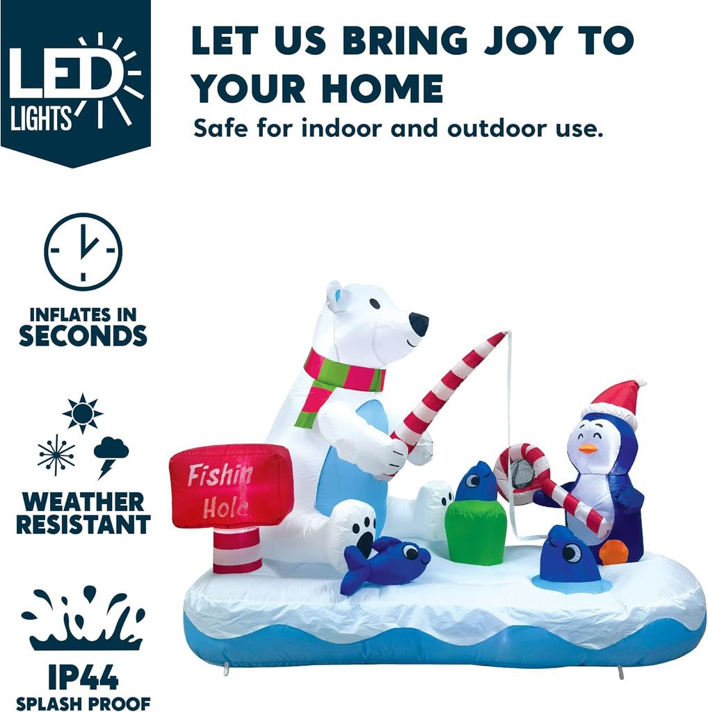 JOYFY 6 FT Long Christmas Inflatable Penguin & Polar Bear Decoration,Blow Up Yard Decoration for Christmas Party Decorations