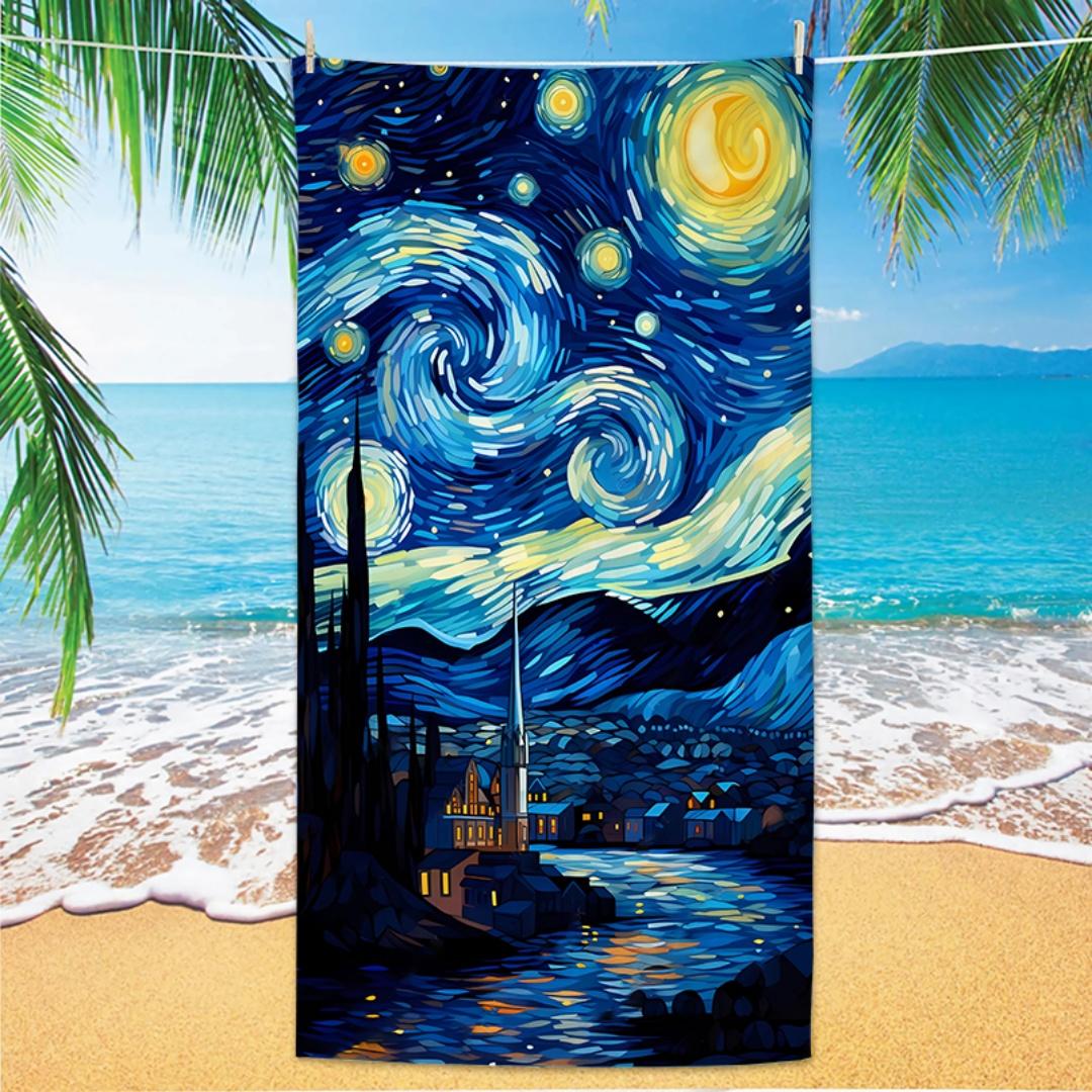

Starry Night Over Rhone Beach Towel, Van Gogh Print Quick Dry Anti Sand Lightweight Microfiber for Swim Travel Yoga W30*H60(CM)