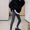 Women's High Waist Black Fleece-Lined Yoga Pants - Sharkskin Base Layer, Autumn/Winter, Tummy Control, Stretchy, Tight Fit
