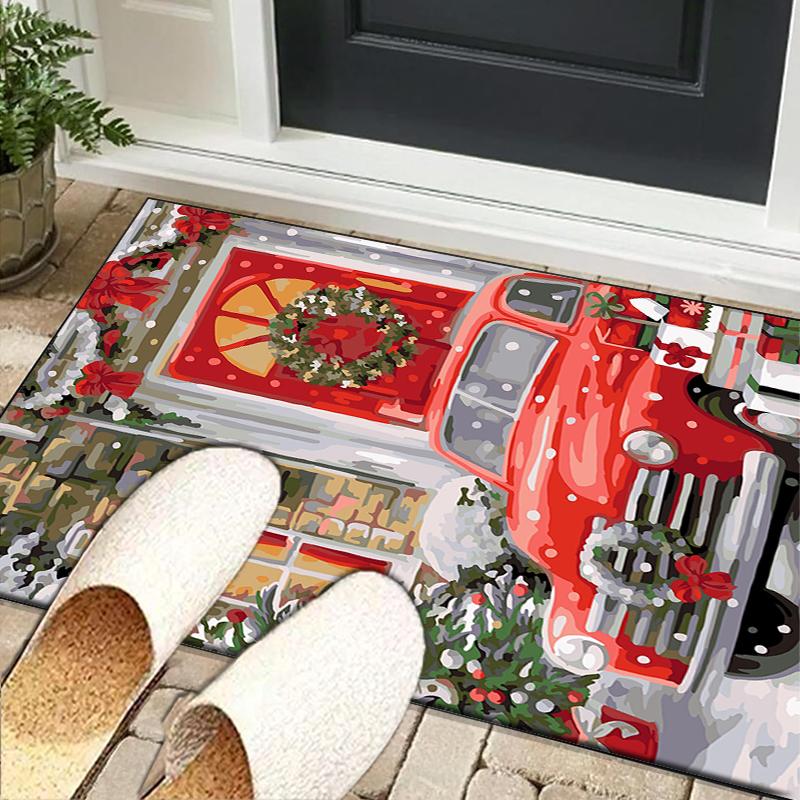 Christmas Vintage Truck Office Rug Chair Mat, Game Carpet, Suitable for Front Door, Bedroom, Living Room, Desk, Holiday Gift