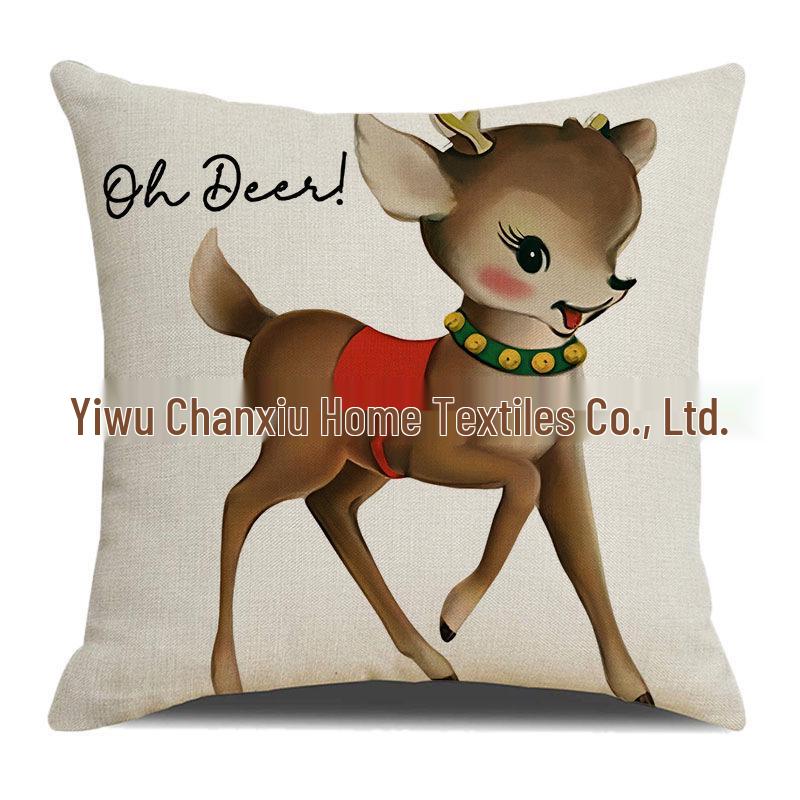 Christmas Cartoon Linen Pillowcase - Single-Sided Print for Home, Car, or Sofa 45x45 cm