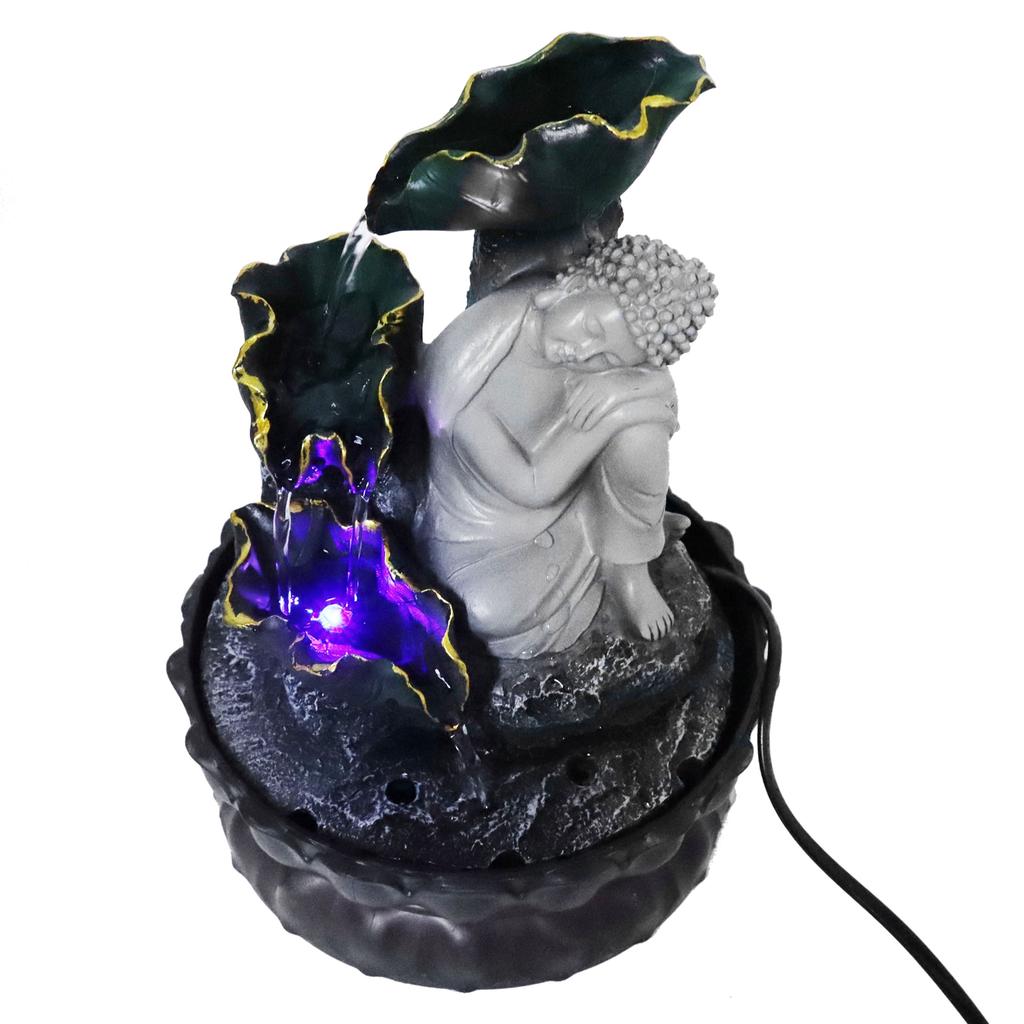 Sitting Sleeping Buddha Statue Water LED Fountain Ornaments for Home Office Desktop DecorEU Plug