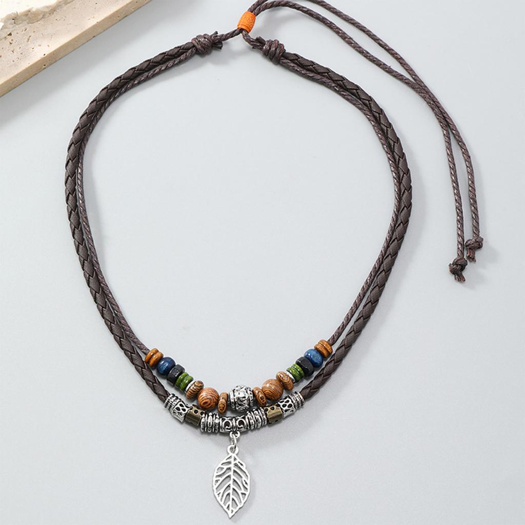 Handmade Natural Wood Bead Long Chain Necklace Adjustable Length Lightweight Multilayered Jewelry For Everyday Wear