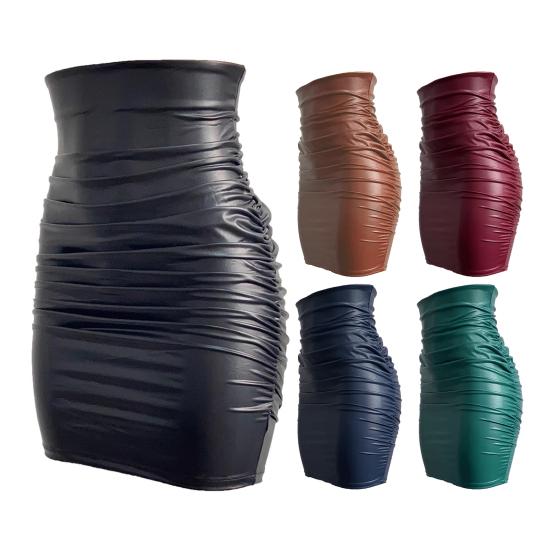 Damska Spódnica Wysoki Stan Sztuczna Skóra Obcisła Biodra Plisowany Dół Mini Spódnica Dojazdowa Ulica Krótka Spódnica Codzienne Ubranie