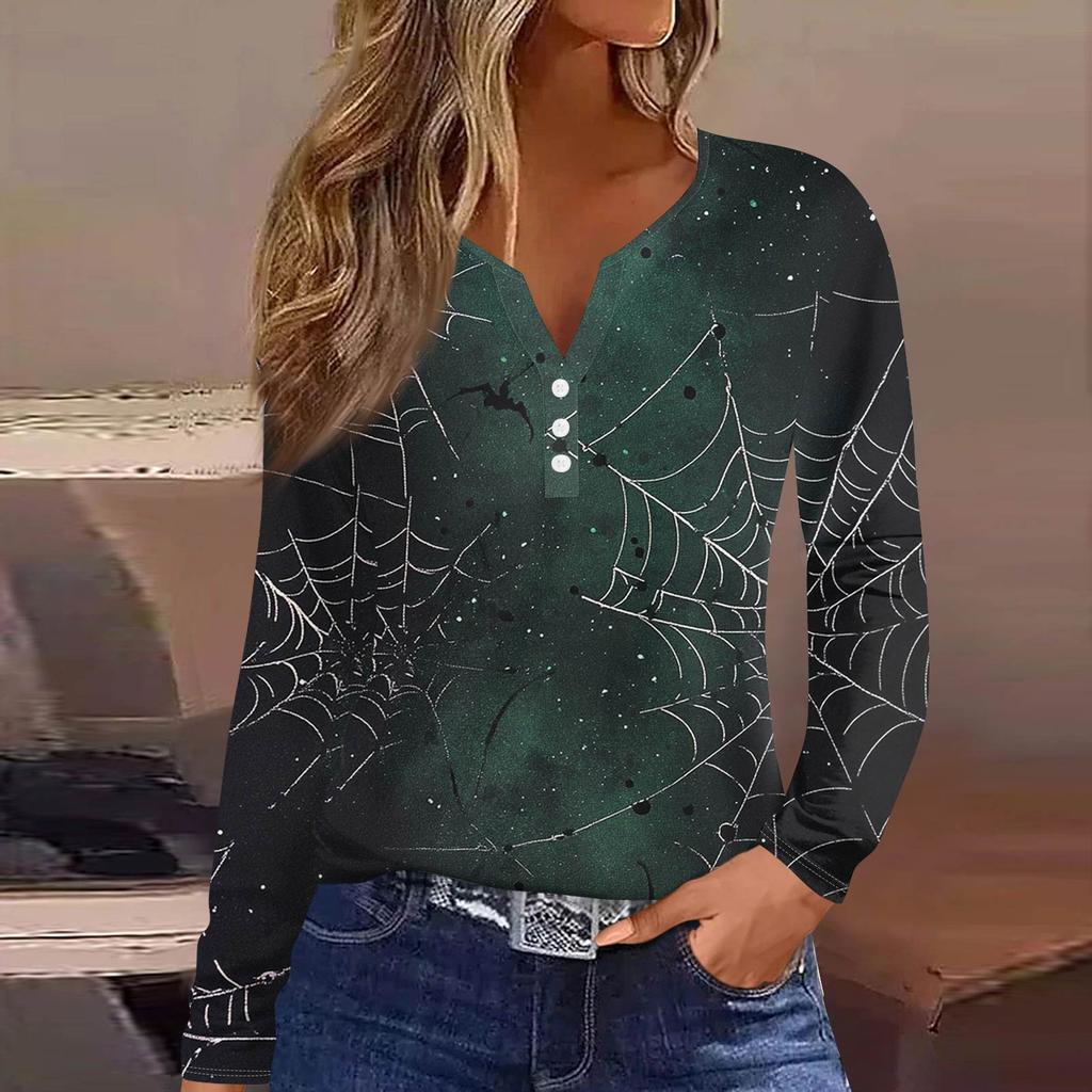 Women's T Shirt Tee Button Long Sleeve Daily Weekend Fashion Basic V- Neck Regular Top