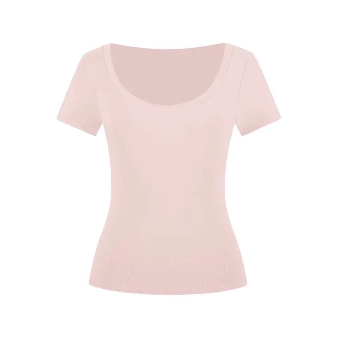 

Женская летняя облегающая футболка в рубчик с U-образным вырезом L розовый
