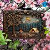 2d Flat 30*20cm, Rustic Wooden Wall Art, Tent and Bonfire In The Woods Wooden Sign for Home, Office Decor, Easy Install, Perfect for Room Decor.