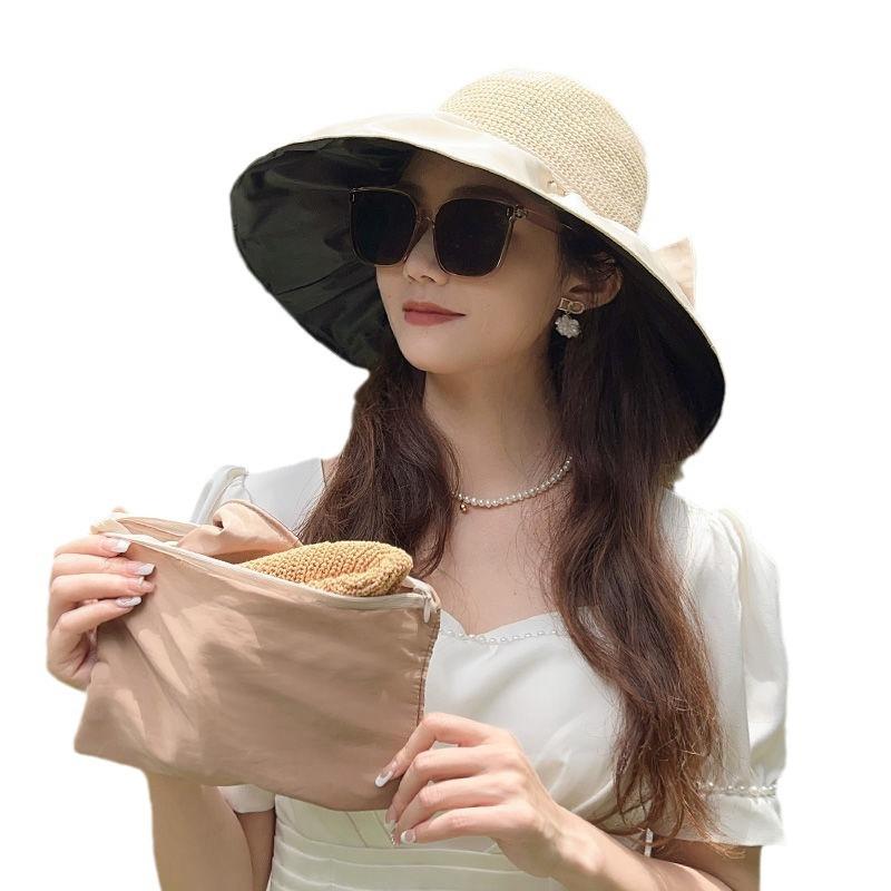 Summer bucket hat women's vinyl sunscreen sunshade hollow breathable dignified atmosphere bow UV protection hat
