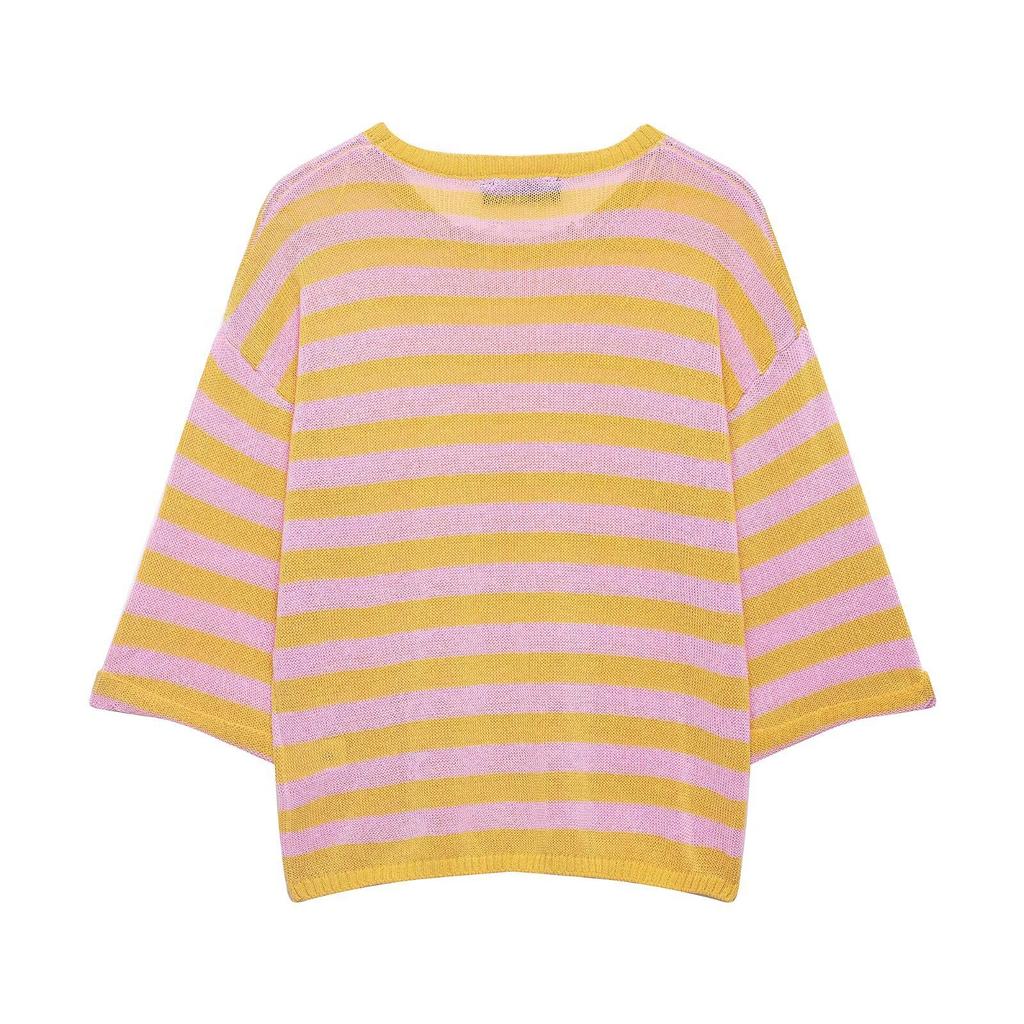 Europäischer und amerikanischer Stil, neue Damenbekleidung, modisch, vielseitig, grenzüberschreitendes Temperament, lässiger gestreifter Strickpullover