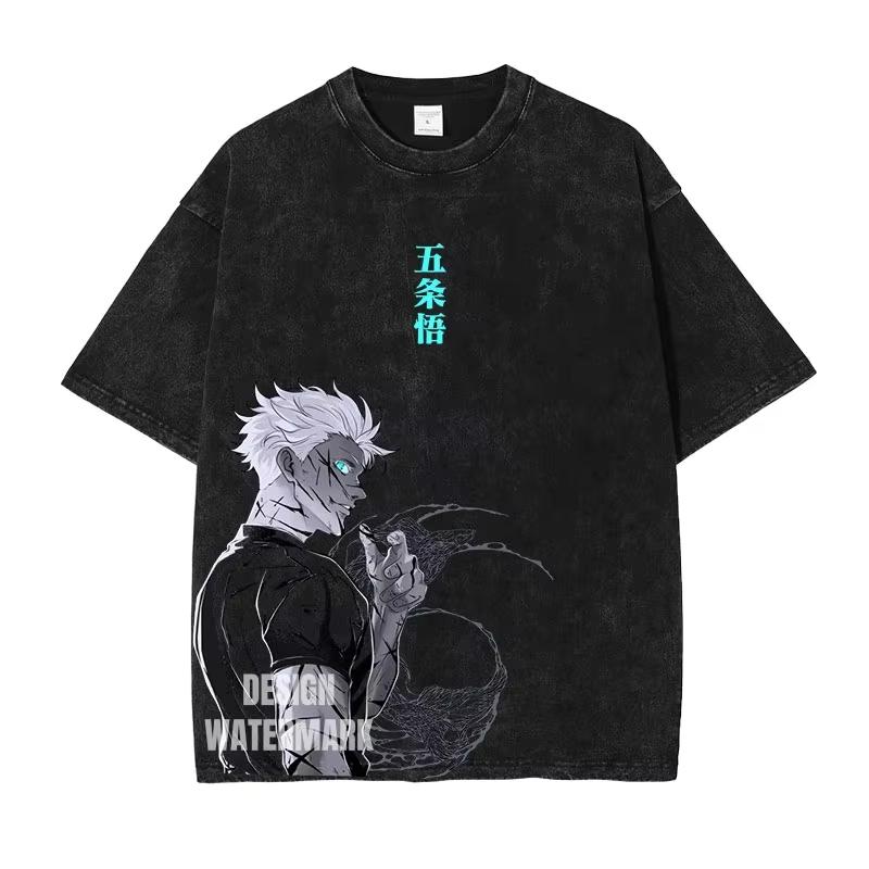 

New Anime Jujutsu Kaisen Gojo Satoru Quality TShirt Men and Women Cotton Vintage Washed Print Streetwear Gym Clothes M