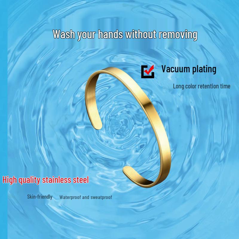 Women's Adjustable C-Shaped Titanium Steel Bracelet - 6mm Wide, Stainless Steel, Colorfast Jewelry