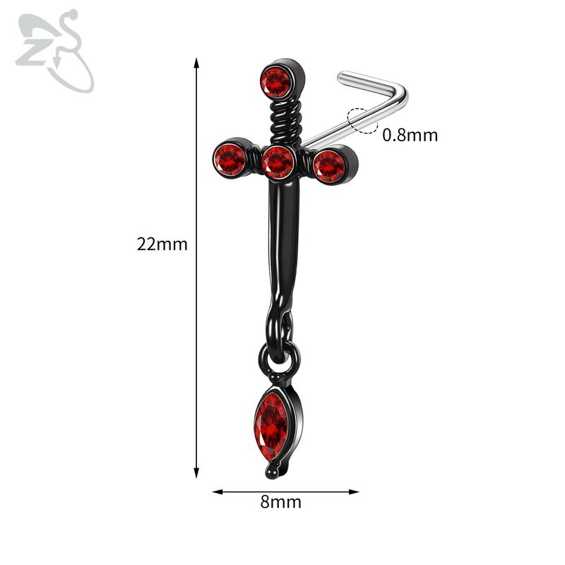 

ZS 1 шт. симпатичный пирсинг для носа с кристаллами CZ 20 г L-образный из нержавеющей стали в форме панка черного цвета, пирсинг ноздри в виде паука и летучей мыши Style 15