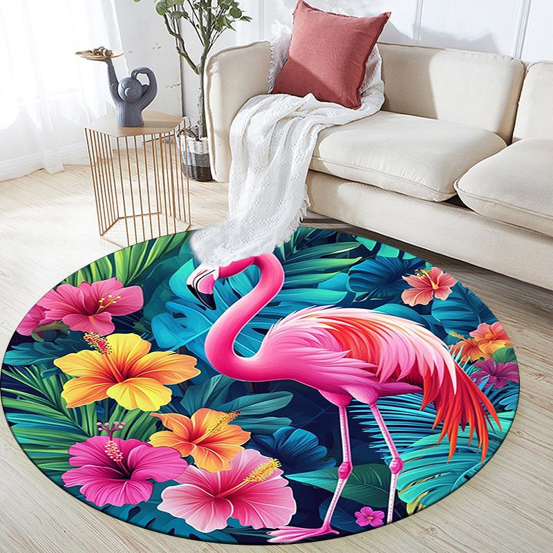 Flamingo Tropical Round Area Rug,Carpet Rug for Living Room Bedroom Sofa Playroom Decor,Non-slip Floor Mat