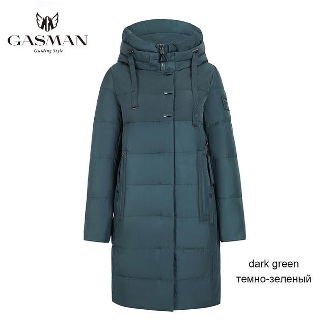 

Зимова жіноча парка GASMAN 2022 Нова колекція Вітрозахисне жіноче товсте пальто з капюшоном Жіночий теплий пуховик європейського стилю 17616 M темно-зелений колір