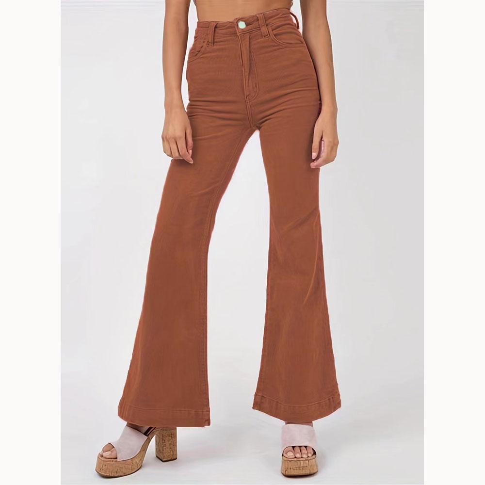 

Весенние модные вельветовые расклешенные брюки, широкие брюки, женские однотонные повседневные удобные брюки XXXL коричневый