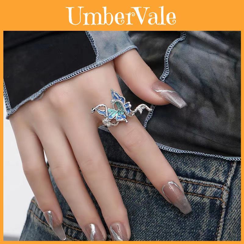 Snake And Butterfly Design Copper Ring Unique Geometric Shape Adjustable Hand Jewelry