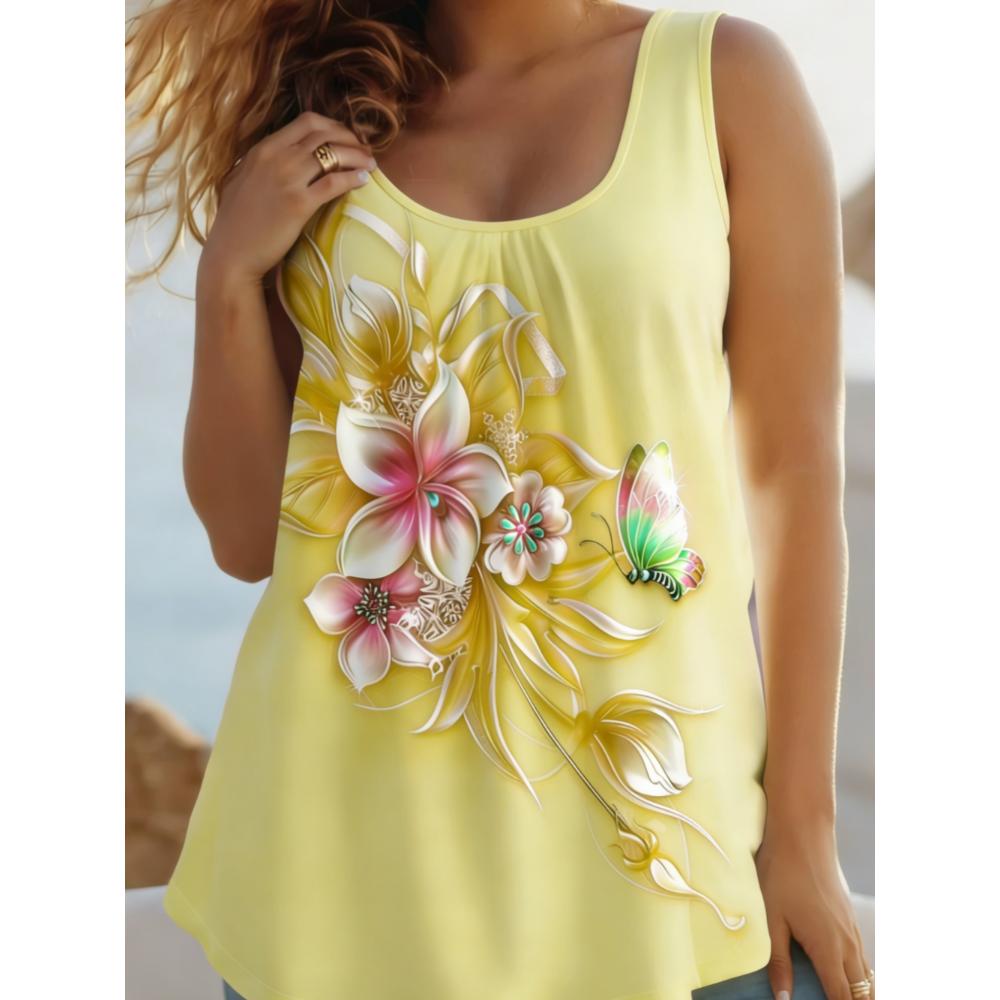 Summer Women's Large Size 3D Colorful Printing Vest Loose Fashionable Comfortable Soft Breathable O Neck Sleeveless Vest