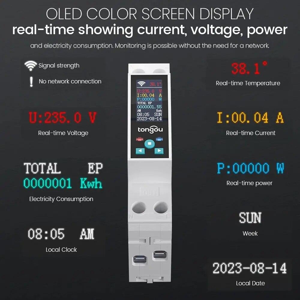 1P 50A Tuya WIFI Intelligenter Schalter Leistungsschalter LED Energiezähler kWh Strommessung Timer Relais Fernsteuerung Smart Life APP