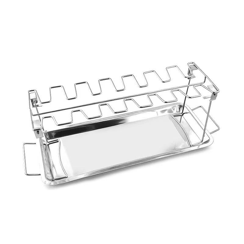 Collapsible Stainless Steel Barbecue Roaster Stand Tray Chicken Leg Wing Rack 14 Slots Stainless Steel Roaster Stand